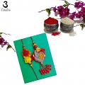 Beautiful Red & Yellow Blossom Lumba Bhaiya Bhabhi Rakhi + Roli & Chaval