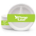 Three Leaf 10" 3 Compartment Bagasse Round Plate, 500 Ct. (4 Packs Of 125)