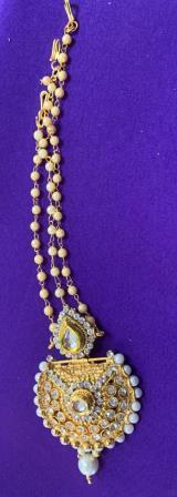 Heavy Work Kundan & Moti Golden Bridal Mang Tikka # 10