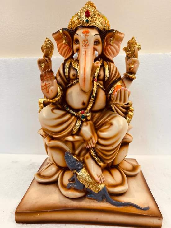 Beautiful Ganesh in Fiber W/Wooden Finish & Colorful Statue - 10" # 4 Beautiful Ganesh in Fiber W/Wooden Finish & Colorful Statue - 10" # 4
