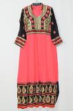 Ruby Pink Black Georgette Anarkali Readymade Churidar Suit