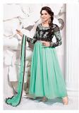 Green with Black Combination Anarkali Suit (Size 40")