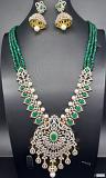 Big Size Diamond Finish Peacock Gold Base Pendant Long Haaram w/ Stones Big Size Diamond Finish Peacock Gold Base Pendant Long Haaram w/ Stones