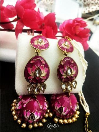 Stylish Meenakari Lotus Designed Long Ghumar Jhumkhi Stylish Meenakari Lotus Designed Long Ghumar Jhumkhi