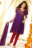 Purple & Red Georgette & Silk Blend Unstitched Dress Material