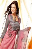 Pink & Grey Georgette & Crepe Blend Unstitched Dress Material