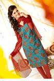 Blue & Red Georgette & Crepe Blend Unstitched Dress Material