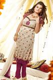 Beige Deep Pink Raw Silk & Blended Silk Unstitched Dress Material