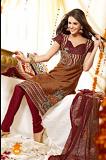 Brown & Maroon Jacquard & Crepe Blend Unstitched Dress Material Brown & Maroon Jacquard & Crepe Blend Unstitched Dress Material