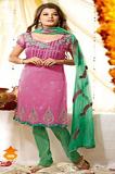 Pink & Green Georgette Unstitched Dress Material