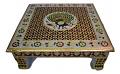 Puja Bajot Wooden Small Chowki Table Meenakari Peacock Chaurang - 15"