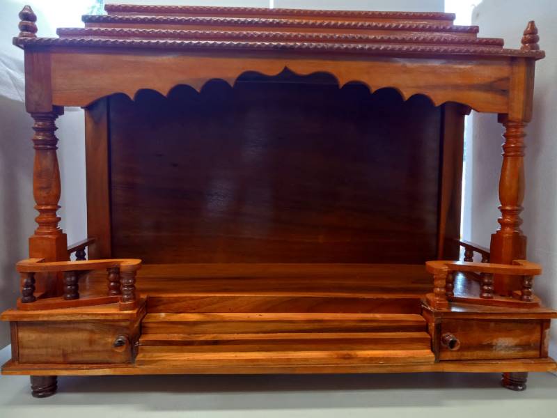 Wooden Pooja Mandir for Home Open Style w/ Steps - 24 & 36" Wide Wooden Pooja Mandir for Home Open Style w/ Steps - 24 & 36" Wide