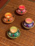 Colorful Fancy Matka Kalash Shaped Handmade Clay Diya - 16 pcs