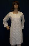 Kurti White Cotton Argandi Kurti Tunic Shirt w/ Embroidery M/L #36688