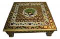 Puja Bajot Wooden Small Chowki Table Meenakari Peacock Chaurang - 18"