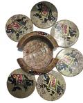 Ceramic Drink Coaster Set in Traditional Design - 6 Pcs & Stand
