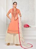 Peach Indian Pakistani Garara Plazzo Designer Bollywood Suit (Unstitched) Peach Indian Pakistani Garara Plazzo Designer Bollywood Suit (Unstitched)