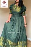 Madurai Cotton Olive Green Sungudi Long Gown w/ Self border 38"-44"