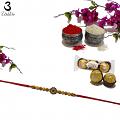 Creamy Pearl Rakhi with Mahogany and Crystal Diamonds + Roli & Chaval