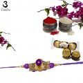 Rich Purple Zardozi Rakhi W/ Polished Pearls & Beads + Roli & Chaval