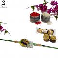 Auspicious Zardozi Beaded Rakhi With Peacock Design + Roli & Chaval