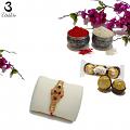 Designer Rudraksh Rakhi With Gold & Silver Band W/ Crysrals + Roli & Chaval