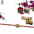 Designer Swastika Rakhi with Amber Diamonds and Peals + Roli & Chaval