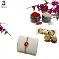 Blissful Rakhi W/ Ruby Like Stone Surrounded W/ Beads + Roli & Chaval