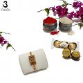 Maroon Stone rakhi Engraved W/ Gold Design & Polished Pearl + Roli & Chaval Maroon Stone rakhi Engraved W/ Gold Design & Polished Pearl + Roli & Chaval