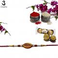 Peacock Feather in Gold RAKHI W/ Rudraksha and Beads  W/ Roli & Chaval