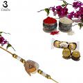 Delightful White Stone Rakhi W/ Designer Zardosi Work + Roli & Chaval
