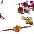 Handcrafted Krishna Rakhi W/ Polished Crystal Diamonds + Roli & Chaval Handcrafted Krishna Rakhi W/ Polished Crystal Diamonds + Roli & Chaval