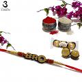 Wooden Customized Bro Rakhi W/ polished pearls & Beads + Roli & Chaval