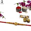 RAKHI Designed in Gold With Beautiful Light Brown Beads W/ Roli & Chaval