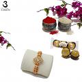 Ethnic Pearl and Crystal Rakhi With Wooden Beads + Roli & Chaval