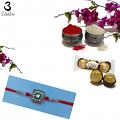 Cute Rakhi Gift Set w/ Square Kundan Rakhi + Roli & Chaval