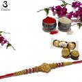RAKHI Designed With a Golden Flower Pink Beads and White Diamonds