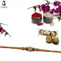 Traditional RAKHI Designed With Orange Colored Stones and Beads for Brother