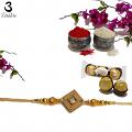Customized Square Wooden Rakhi With an Elegant Kundan Stone + Roli & Chaval