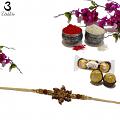 Customized Wooden Flower Rakhi with Swastik Dial & Rudraksh + Roli & Chaval