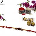 Traditional RAKHI Crafted in Gold W/ Rudraksha and Diamonds + Roli & Chaval