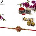 Golden Om Mina Rakhi With Traditional Handcrafted Ornaments + Roli & Chaval