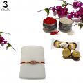 Attractive Bro Rakhi with Golden Metal Letters and Beads + Roli & Chaval