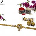 Royal Golden Kundan RAKHI Engraved W/ Diamonds+ Roli & Chaval