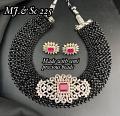 Trendy Semi precious Black Beads Weaved With AD Stone Pendant and Earrings! Trendy Semi precious Black Beads Weaved With AD Stone Pendant and Earrings!