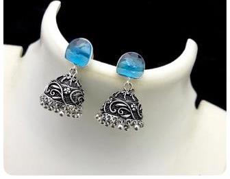 Beautiful Traditional Earring in Oxidized with Blue Stone Beautiful Traditional Earring in Oxidized with Blue Stone