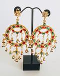 Geen & Red Stones Khumkla Earrings w/ Seed Pearls