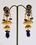 Blue Stone & Seed Pearls Long Double Jhumkas