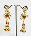 Kundan Meenakari Red Beads Long Jhumkas w/ Red Crystals Kundan Meenakari Red Beads Long Jhumkas w/ Red Crystals