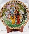 Radha Krishna Picture on Marble Plate & Stand 9" Radha Krishna Picture on Marble Plate & Stand 9"
